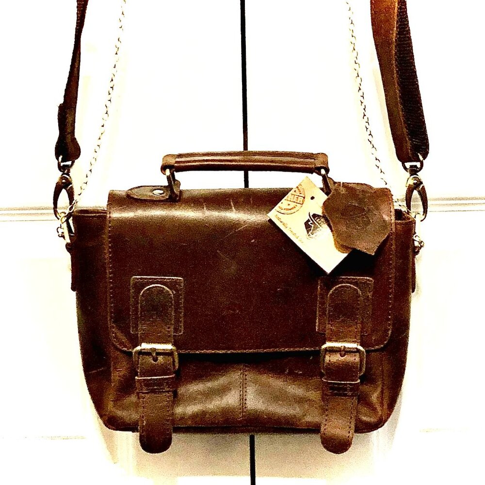 NWT HANDCRAFTED GENUINE LEATHER CO Rustic Leather Crossbody Satchel Saddle Brown